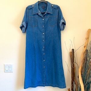 Blue J. Denim Dress Roll Tab Short Sleeve Snap Front Shirt Dress
